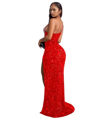 Image of PORRCEY Women's Sexy Rhinestone Lace Sheer Mesh Formal Evening Dress