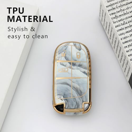 Image of Keyzone TPU Key Cover Compatible for Jeep Compass, Trailhawk smart Key (Marble)