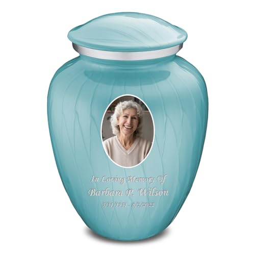 Image of Geturns - Adult Cremation Urns for Human Ashes I Large Pearl Light Blue Photo Funeral Urn for Female and Male I 200 lbs