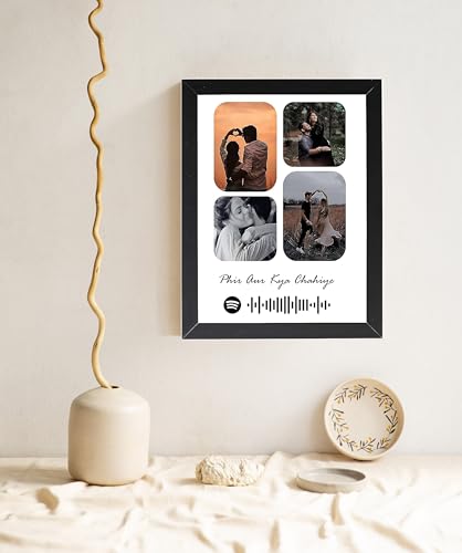Image of Wood Customized Rectangular Photo Frame Wall Mount with Photo Upload | Personalized Spotify Song with Scanable QR Code for Anniversay Birthday Valentine's Day Gifts (6x8 Inches), Black