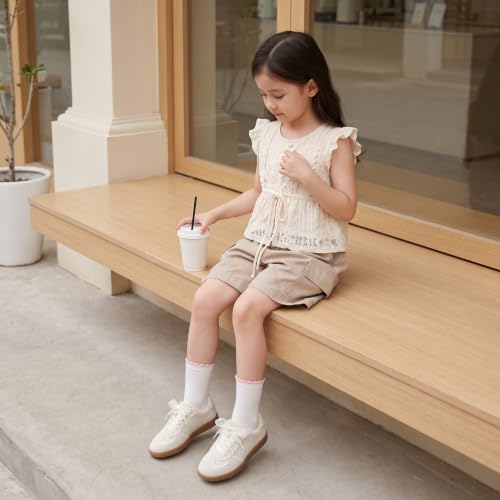 Image of CUSHIONAIRE Belinda Lace Detail Casual Sneakers for Girls - Ribbon Lace-Up Girls Shoes with Soft Cushion Support