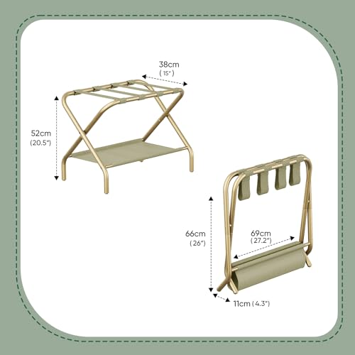 Smart FENDEE Luggage Rack for Guest Room, Folding Suitcase Stand with Shoe Shelf, Easy Assembly, Portable, Hold up to 110 lb, Gold, 1 Pack by Smart FENDEE - Image 5