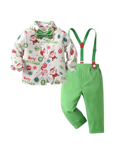 Xnihocha Jungen Kinder Baby Meine Erste Weihnachtsanzug Für Herren Mit Romper + Stehhosen Familienfeier Kuchenzertrümmerung Hochzeitsoutfit Reisen Alltagstracht Grün 92-98
