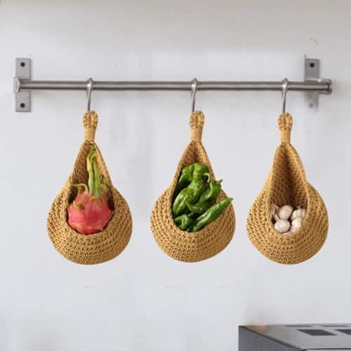Cesta colgante de lino caqui MAGICLULU para frutas y verduras 5