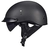 VCOROS Carbon Fiber Open Face Retro Motorcycle Helmets Men Women Half Face Helmets for Motorbike Cruiser Chopper Moped Scooter ATV (Flat Black, M)