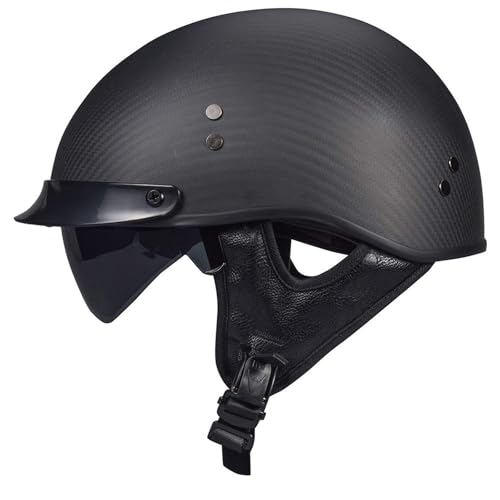 VCOROS Carbon Fiber Open Face Retro Motorcycle Helmets Men Women Half Face Helmets for Motorbike Cruiser Chopper Moped Scooter ATV (Flat Black, M)