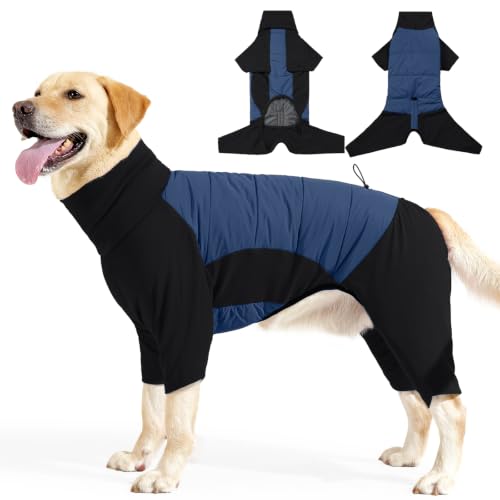 Image of BRKURLEG Fleece Dog Coat, Warm Full Body Dog Winter Jacket, Blue Black XXL