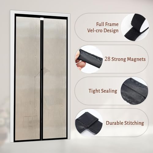 Image of TurtleGrip Magnetic AC Curtain for Door | SilvaGrain Thermal Wood Texture | Insulated Magnetic Door Screen for AC Rooms | Insect & Dust Protection | Energy Saving | Easy Self Installation| 210x110 cm