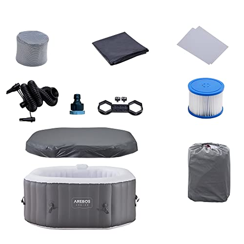 Arebos Whirlpool | Aufblasbar | In- & Outdoor | 154x154 cm | 4 Personen | 110 Massagedüsen | mit Heizung | 600 Liter… – Bild 7