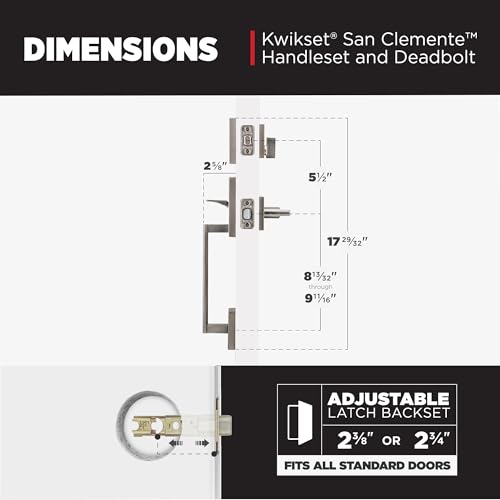Image of Kwikset San Clemente Front Door Lock Handle and Deadbolt Set, Entry Door Handleset Exterior with Interior Reversible Lever, Satin Nickel, Pick Resistant SmartKey Rekey Deadbolt Security