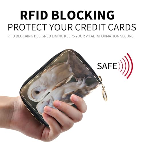 Barn Owls Credit Card Holder, Small RFID Blocking Wallet, Accordion Style Card Case with Key Chain Zipper2