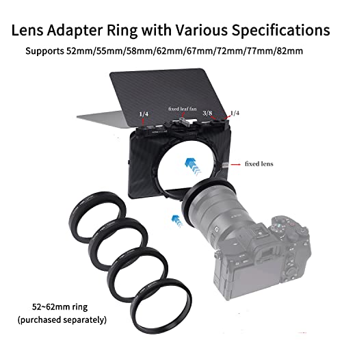 Mini Matte Box, soporte ligero para varillas de 15mm con bandera superior para cámaras DSLR y mirrorless, compatible con lentes 67mm/72mm/77mm/82mm, soporta filtros 4x4 y 4x5.65, negro miniatura 3