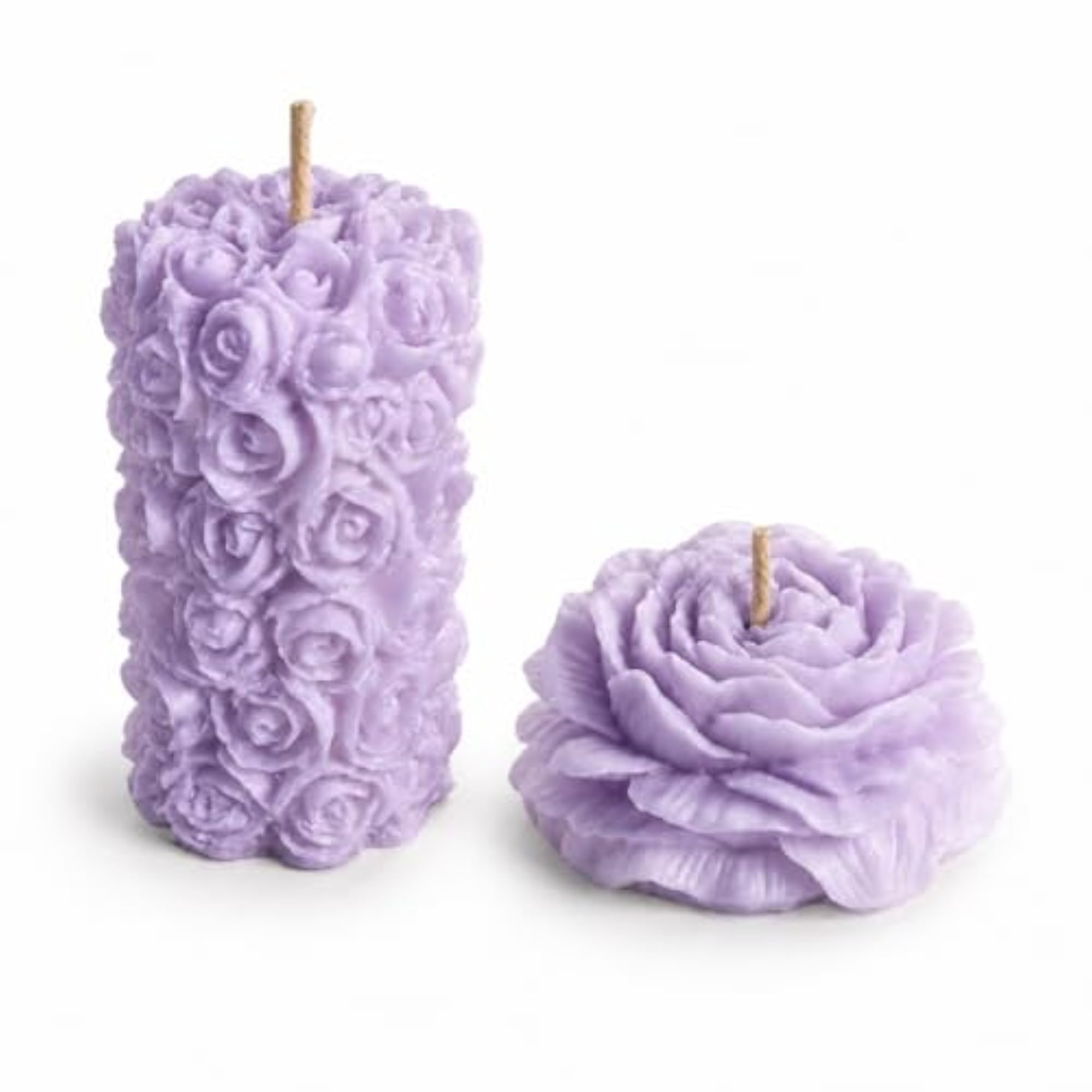 Rosette Pillar & Bloomed Rose Decorative Candle Gift Set