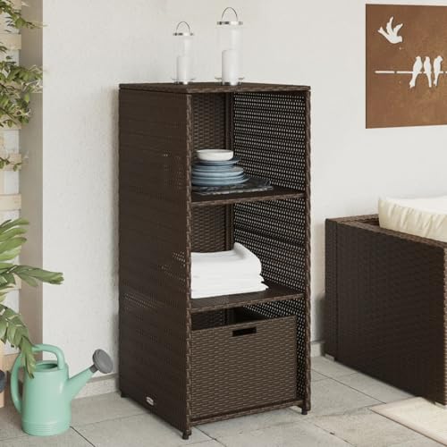 Gecheer Armario Jardin Armario Exterior Impermeable Armario Bajo Armario de Almacenaje Ratán PE Armario Escobero Armario de Exterior e Interior,Jardín y Terraza Negro 83x45x76 cm