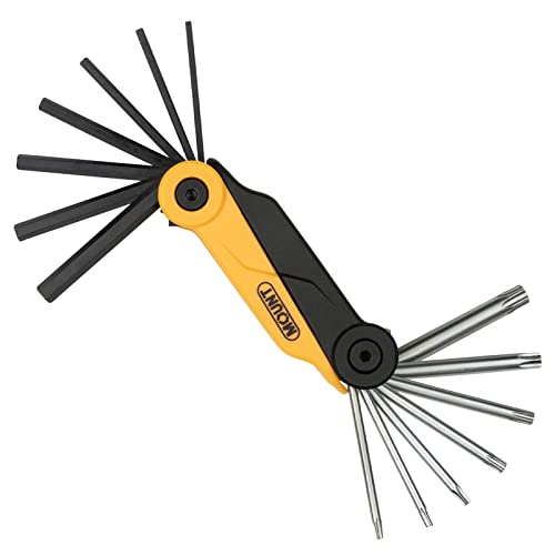 Mount Juego de llaves hexagonales plegables de 15 piezas, llave de estrella Torx con abrebotellas, acero CR-V, kit de herramientas de controlador portátil, métrico y tamaño Torx