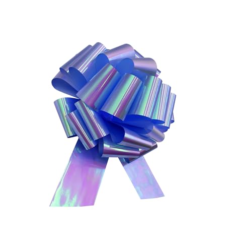 Nicky Bigs Novelties 95551 14 Inch Blue Mothers Day Iridescent Metallic Ribbon Pull Bow Birthday Wedding Gender Reveal Decoration Large Giant Gift Wrapping Pull String Instant Big Car Bow thumb #1