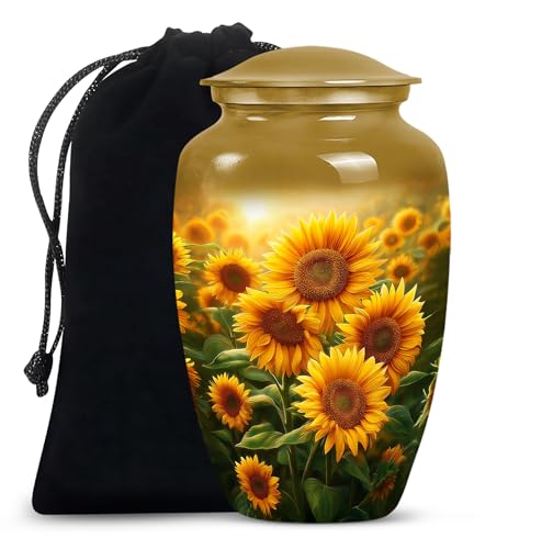 Image of Sunflower Urn for Ashes for Women - Sunset Burial Urns for Ashes for Women - Yellow Sunflower Urn for Human Adult Male and Female - Cremation Urns for Adult Mom and Dad 10inch