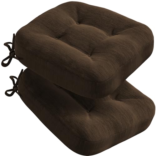 Codi Sitzkissen 40x40×8 cm 2er Set, Extra Dicke, Bequeme Stuhlkissen mit wasserabweisendem Bezug – Waschbare, rutschfeste Memory Foam Sitzauflagen für Stuhl, Outdoor und Gartenstuhl, Braun
