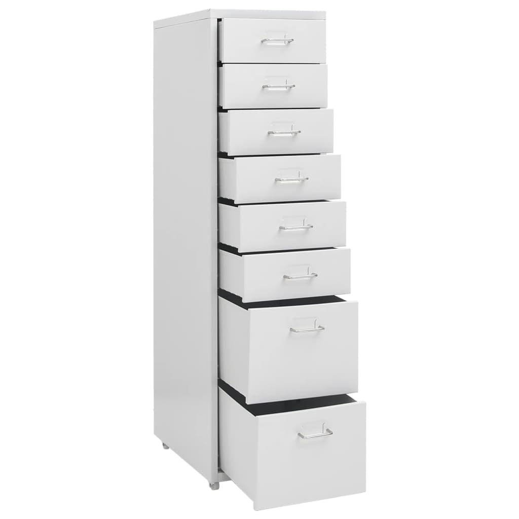 Armadietto portadocumenti in metallo grigio con 8 cassetti e 4 ruote 28 x 41 x 109 cm per organizzazione ufficio e archiviazione