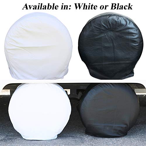 Leisure Coachworks Tire Covers for RV Wheel Set of 4 White Motorhome Wheel Covers Waterproof Soft Vinyl Tire Protectors Tire Covers Size 33" to 35" Tire Diameters - Thumbnail 4