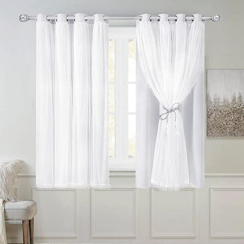 Image of Greyish White Blackout Curtains Set - Double Layers Voile Sheer Light Blocking Draperies with Tie-Backs for Bedroom Windows, 52 x 63 inches, Greyish White, 2 Pieces