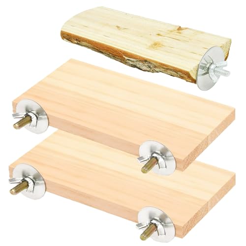 Honicemar 3 PCS Perchoirs en Bois pour Cage à Oiseaux Jouets Oiseaux avec Plateforme pour Oiseaux...