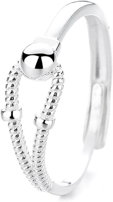 Fashion Ball 925 Sterling Silver Open Ring Promise Eternity Wedding Engagement Adjustable Stacking Statement Finger Band Rings Minimalist Jewelry Gifts for Women Her