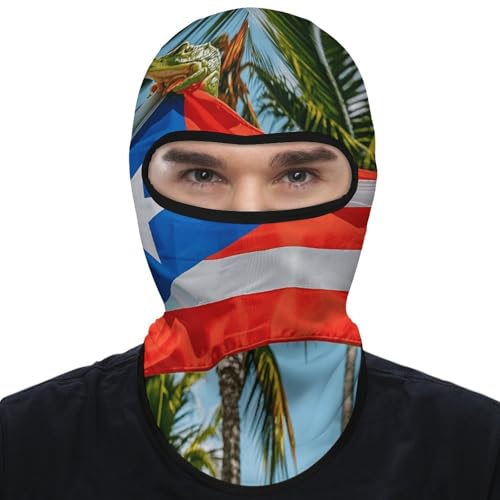 Breathable Balaclava, Puerto Rico Flags Frog Palm Trees Face Cover, Ski Mask for Outdoor Sports & All-Season Use