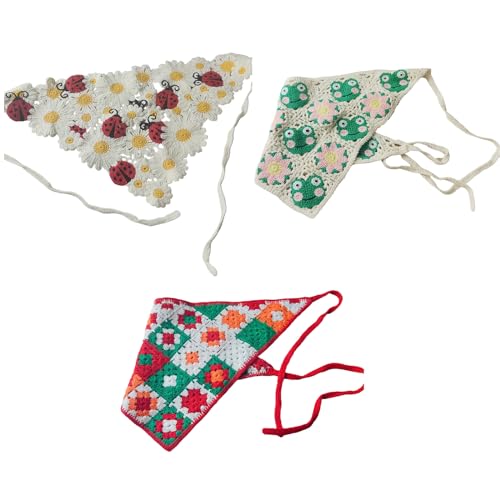 Crochet Flower Pattern Headscarf Crochet Hair Kerchiefs Tie Back Hot Day Spring Travling Turban For Girl Photography3