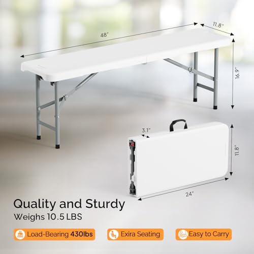 image for VINGLI 4 feet Plastic Folding Bench,Portable in/Outdoor Picnic Party C