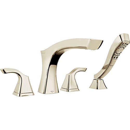 Delta Faucet T4752-PN Tesla Roman Tub with Hand Shower Trim with H2Okinetic Technology, Polished Nickel