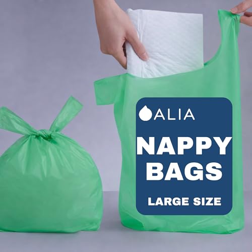 100 x ALIA EXTRA LARGE Adult Incontinence Nappy Sacks | Easy Tie Handles | Apple Scented| Odur Free Sanitary Disposable Bags | 1 Pack of 100