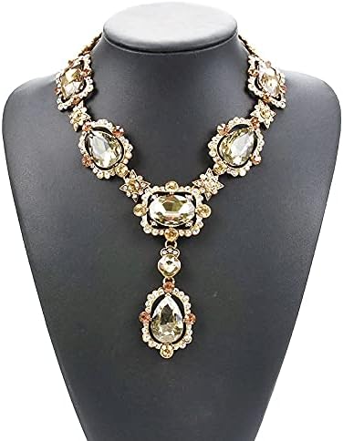 Secret for Longevity Extra Large Victorian Art Deco Antique Retro Vintage Style Gold Tone Yellow Citrine Topaz Bronze Amber Rhinestone Chunky Statement Wedding Bridal Prom Drag Queen Pageant Necklace - Image 2
