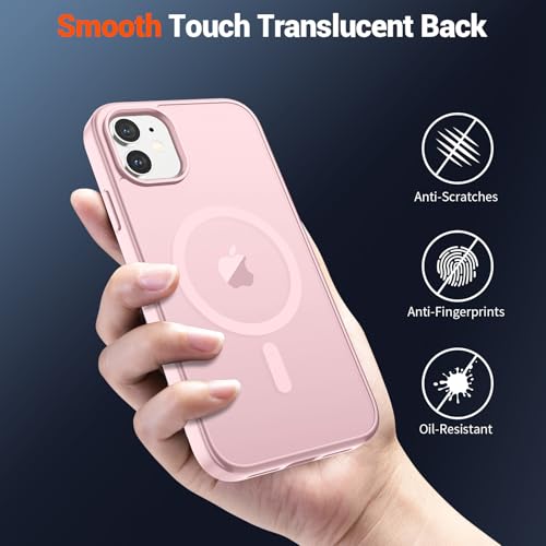 Image of SUPFINE Magnetic for iPhone 11 Phone Case with Screen Protector (Compatible with MagSafe) (Military Grade Drop Protection) Translucent Matte Shockproof Phone Cover,Light Pink