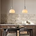 Plsintly Alabaster Pendant Lights Kitchen Island - White Marble Shade Lighting Fiixture - Brass Perfect for Bedroom Bathroom Dining Room Living Room Over Table 7.9",2PCS