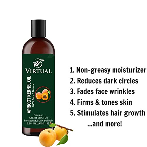 Image of VIRTUAL Pure Apricot Essential Oil For Stronger Hair, Body Skin Care, Moisturizing Dry Skin, Eyelash & Nails Cold Pressed Oil With No Mineral & Silicones