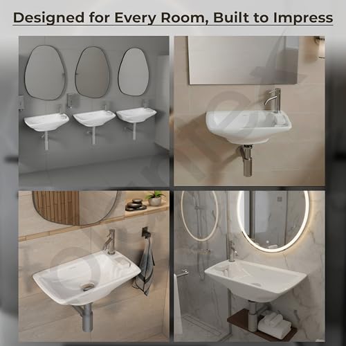 Image of Plantex Ceramic Wall Hung Basin /Washbasin for Bathroom /Wall Mounted Wash Basin with 10 Years Glaze Warranty by Plantex /Small Basin (White - 17X9X5 Inch)