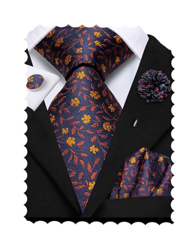 Image of Hi-Tie Men's Tie Lapel Pin Set Pocket Square Cufflinks Formal Woven Silk Tie Sets Wedding Party