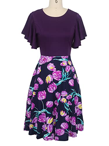 Image of oxiuly Wedding Church Vintage Cocktail Dresses with Pockets Summer Casual Floral Dress for Women Flare376