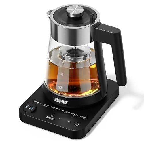 Aesthetern Electric Tea Kettle with Infuser 1.7L Glass Electric Kettle with Temperature Control Automatic Shut Off 12H Keep Warm for Tea Coffee Water Heater, Black