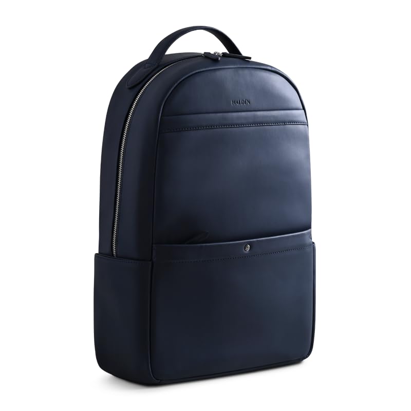 HALDEN Roster Blue Backpack for Laptop upto 14.3 inches, 19 L Capacity | Vegan Leather | Water Resistant | Ideal for Travel, Office, Students | Padded Straps | Blue