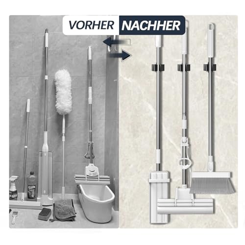 3-H 4 Stück Gerätehalter Set 0,7mm Besenhalterung Wand Besenhalter Stahl Gartengerätehalter Wandhalterung für Besen Gartengeräte Wandhalter Werkzeughalter, Badzimmer Haus Garten Garage, Schwarz