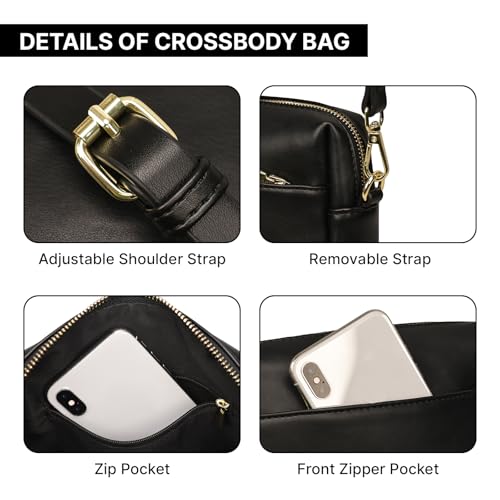 Triple Zip Crossbody Bag for Women - Vegan Leather Camera Purse with Detachable Strap & Organizer Pockets for Travel4