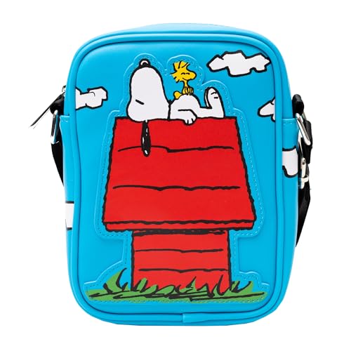 Peanuts Bag, Crossbody, The Secret of Life Snoopy and Woodstock Dog House Pose, Blue, Vegan Leather