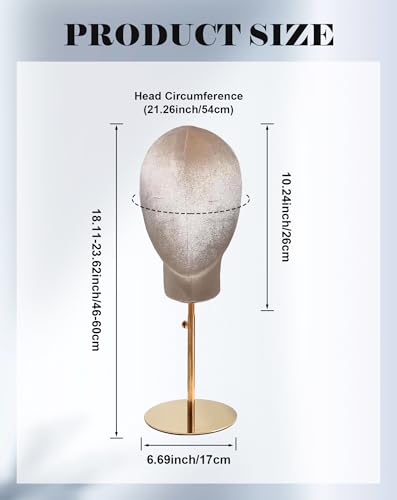 Support de tête de mannequin en velours avec base rétractable beige - 4