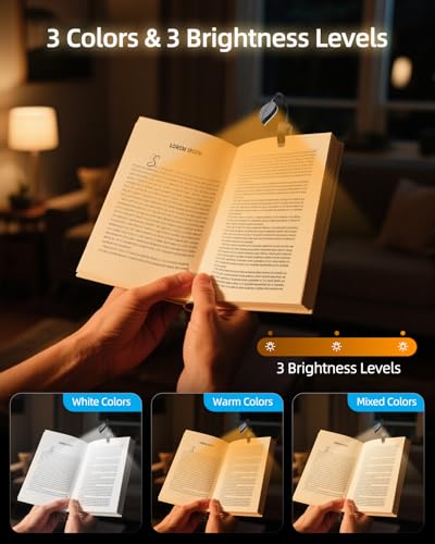 Image of Rechargeable Book Lights for Reading at Night - Eye,3 Color Temperatures,3 Brightness Levels,Flexible Goose Neck Clip on Light,Reading Lights for Books in bed with Power Indicator Bookworms (Black)