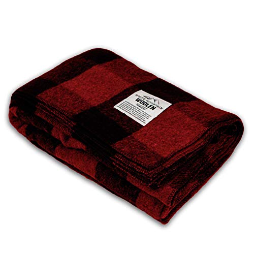 Minus33 Wełna merynosów Biała Góra Wełniany Kamp Koc Czerwony i Czarny Pled 157,5 cm X 203,2 cm Twin