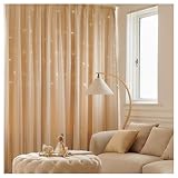 カーテン 遮光 一体型 2倍ヒダ 透かし彫り オーダー可能 北欧 かわいい おしゃれ (ベージュ, 幅100cm 丈120cm (1枚))