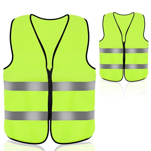 Aerzouser 2-Pack Gilet Jaune Voiture, Avec Fermeture éclair Gilet Fluorescent de Sécurité，Adapté aux Secours Routiers de Nuit, équipé de Bandes Réfléchissantes de Haute Qualité (2 Pièces)