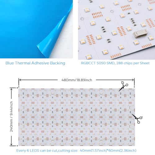 Tira LED flexible RGB+CCT 19x9.5 pulgadas 24V 90W 288 LEDs miniatura 2